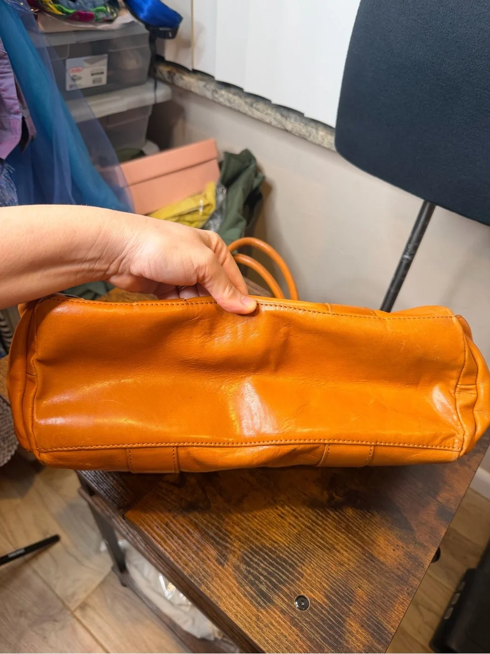 Hype faux leather tan satchel handbag functional side pockets